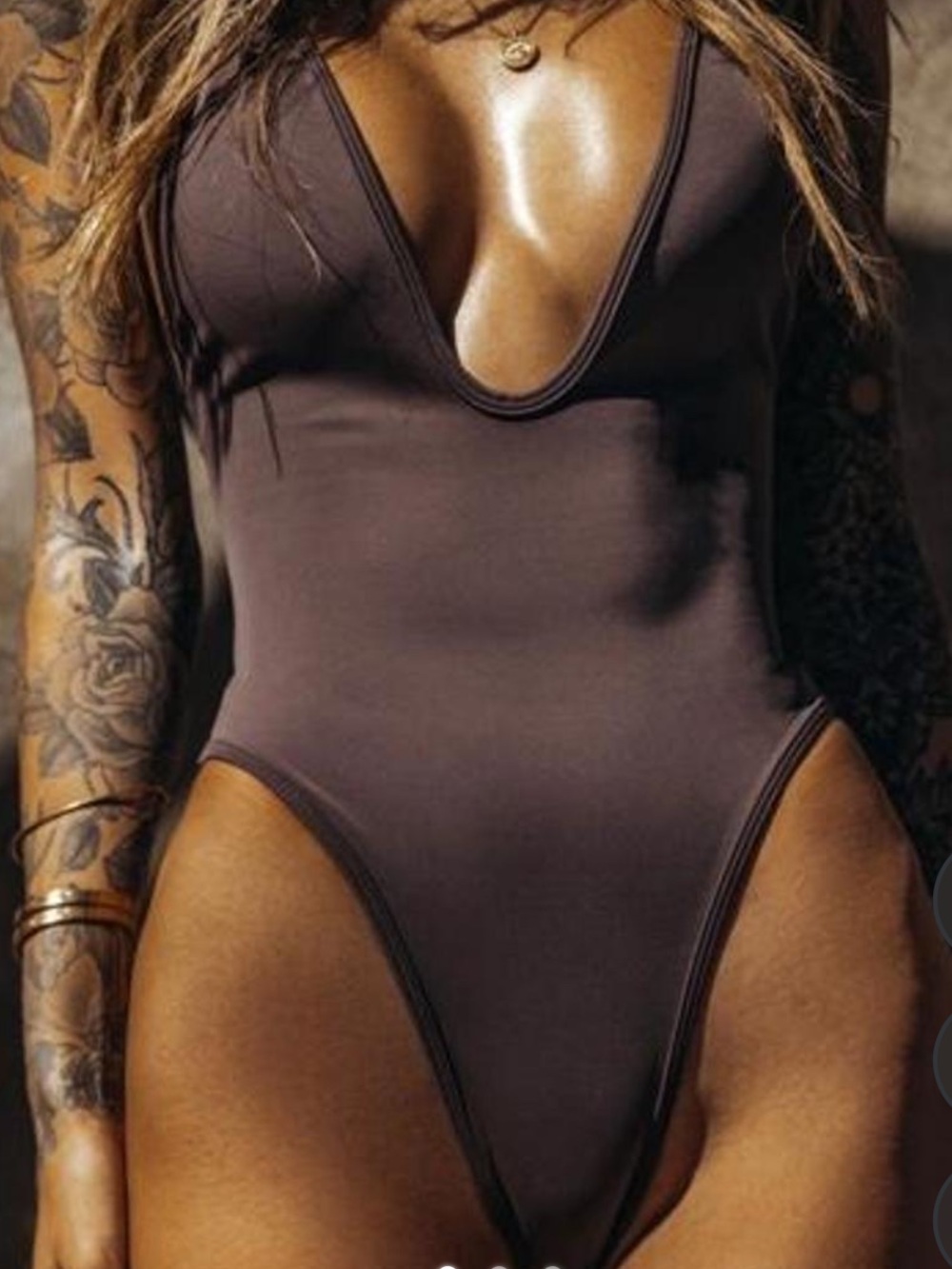 Gooseberry Intimates Cacao High-Leg One-Piece Swimsuit